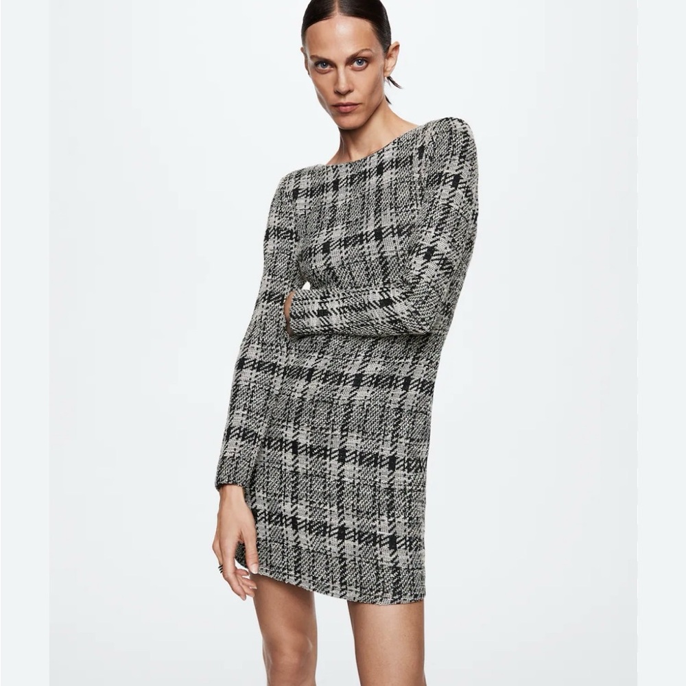 Mango Black and White Tweed Form Fitting Dress